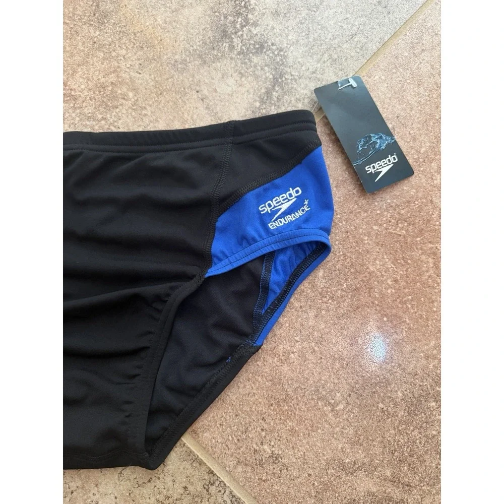 Men's Speedo Black & Blue Endurance+ Spark Splice Brief Size 34 NWT